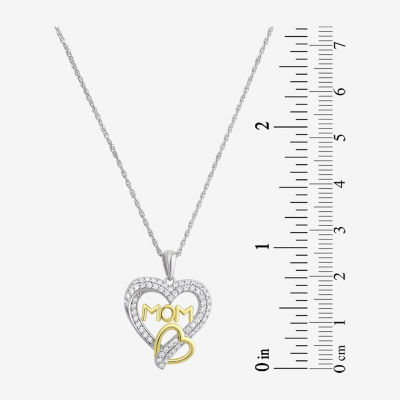 Diamonart "Mom" Womens White Cubic Zirconia Sterling Silver Heart Pendant Necklace