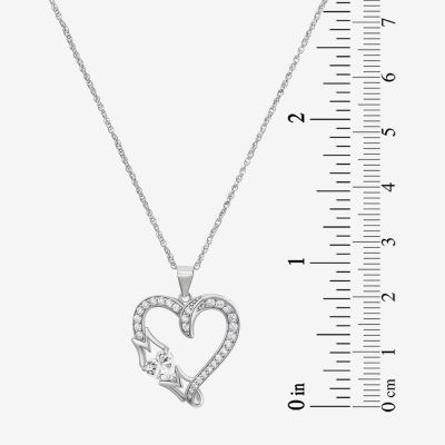 Diamonart "Mom" Womens White Cubic Zirconia Sterling Silver Heart Pendant Necklace