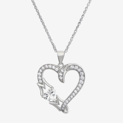 Diamonart "Mom" Womens White Cubic Zirconia Sterling Silver Heart Pendant Necklace