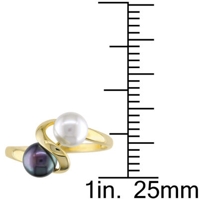 Cultured Freshwater White and Black Pearl 10K Yellow Gold Ring