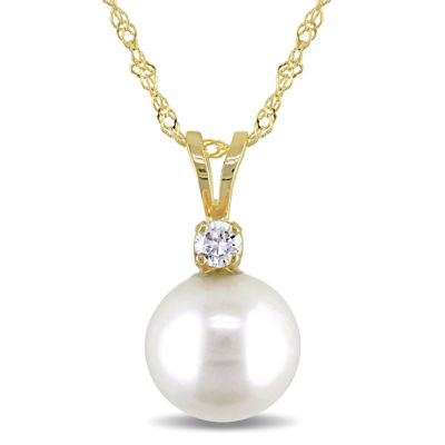 Cultured Freshwater Pearl & Diamond Accent 14K Yellow Gold Pendant