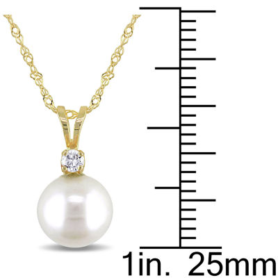 Cultured Freshwater Pearl & Diamond Accent 14K Yellow Gold Pendant Necklace