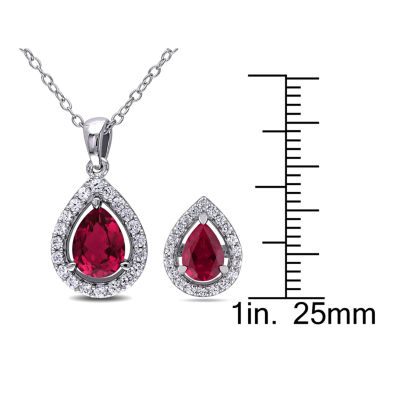 Lab-Created Ruby & White Sapphire Earrings & Pendant Necklace 2-Piece Set