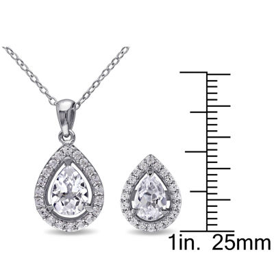 Lab-Created White Sapphire Sterling Silver Earrings & Pendant 2-Piece Set 