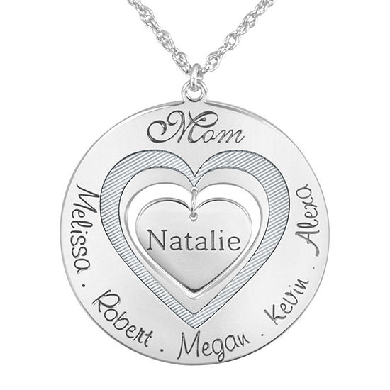 Personalized "Mom" with Child Names around Heart Pendant Necklace
