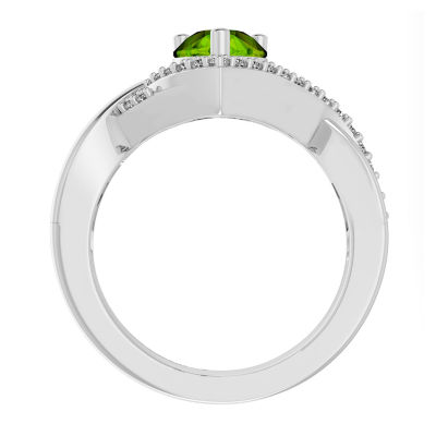 Womens Genuine Green Peridot Sterling Silver Pear Crossover Cocktail Ring