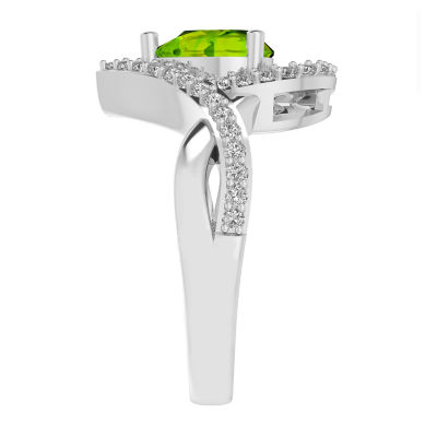 Womens Genuine Green Peridot Sterling Silver Pear Crossover Cocktail Ring