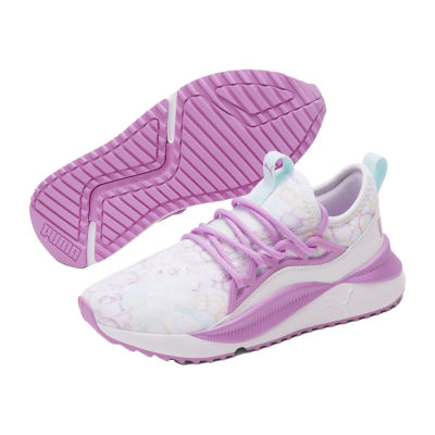 white and purple puma shoes