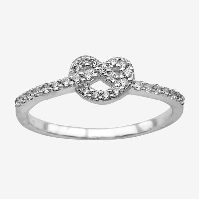 Silver Treasures Cubic Zirconia Sterling Silver Heart Band