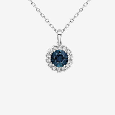 Womens Genuine Blue Topaz Sterling Silver Flower Pendant Necklace