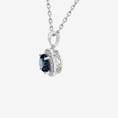 Womens Genuine Blue Topaz Sterling Silver Flower Pendant Necklace