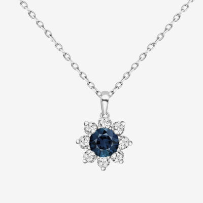 Womens Genuine Blue Topaz Sterling Silver Flower Pendant Necklace