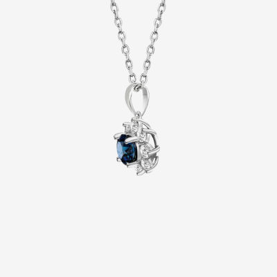 Womens Genuine Blue Topaz Sterling Silver Flower Pendant Necklace