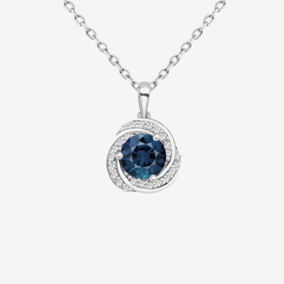 Womens Genuine Blue Topaz Sterling Silver Knot Pendant Necklace