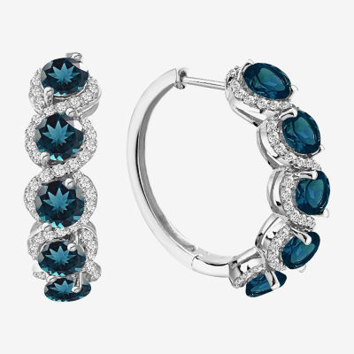 Genuine Blue Topaz Sterling Silver 8.3mm Hoop Earrings