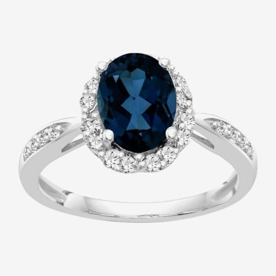 Womens Genuine Blue Topaz Sterling Silver Halo Cocktail Ring