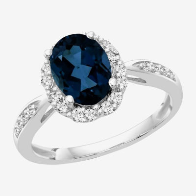 Womens Genuine Blue Topaz Sterling Silver Halo Cocktail Ring