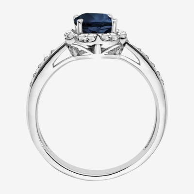 Womens Genuine Blue Topaz Sterling Silver Halo Cocktail Ring