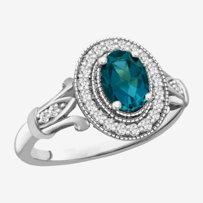 Womens Genuine Blue Topaz Sterling Silver Cocktail Ring