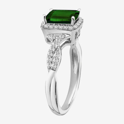 Womens Genuine Green Chrome Diopside Sterling Silver Cocktail Ring