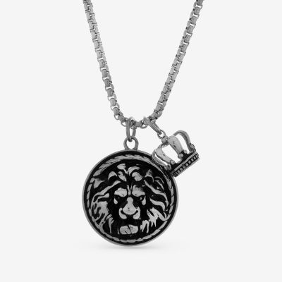 Lion Mens Stainless Steel Crown Pendant Necklace