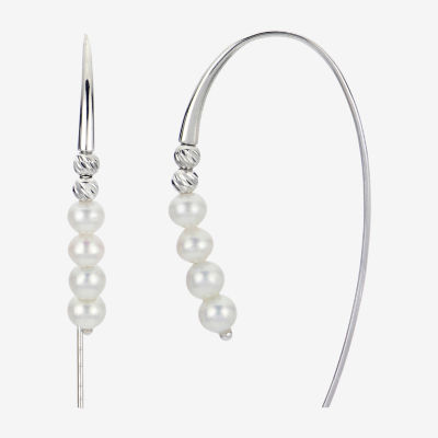 White Cultured Freshwater Pearl Sterling Silver Drop Earrings