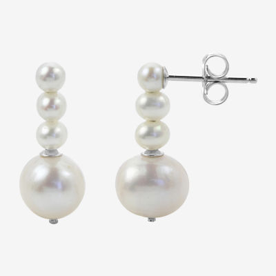 White Cultured Freshwater Pearl Sterling Silver Drop Earrings