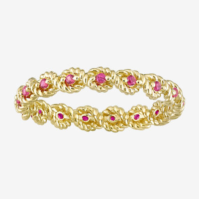 Womens Lab Created Red Ruby 10K Gold Stackable Ring