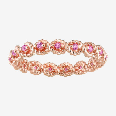 Womens Lab Created Pink Sapphire 10K Rose Gold Stackable Ring