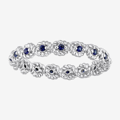 Womens Lab Created Blue Sapphire 10K White Gold Stackable Ring