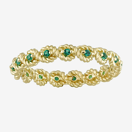 Womens Lab Created Green Emerald 10K Gold Stackable Ring