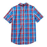 St. John's Bay Seated Mens Adaptive Classic Fit Short Sleeve Plaid Button-Down Shirt