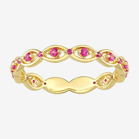 Womens Lab Created Red Ruby 18K Gold Over Silver Stackable Ring