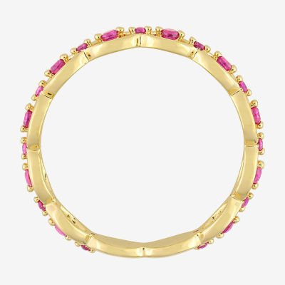 Womens Lab Created Red Ruby 18K Gold Over Silver Stackable Ring