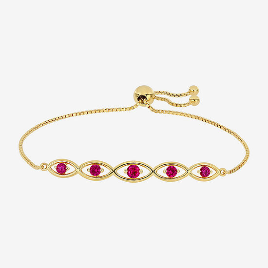 Lab Created Red Ruby 18K Gold Over Silver Bolo Bracelet