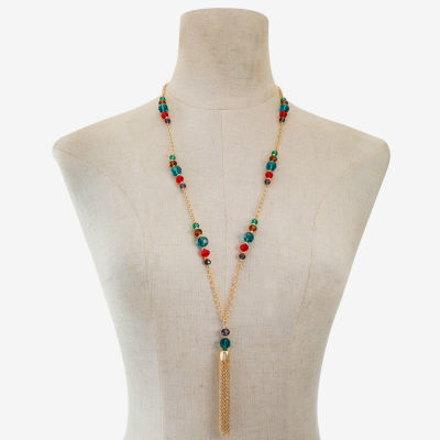 Liz Claiborne Tassel Womens Zinc Round Pendant Necklaces