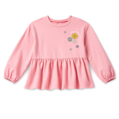 Okie Dokie Toddler & Little Girls Round Neck Long Sleeve Peplum Top