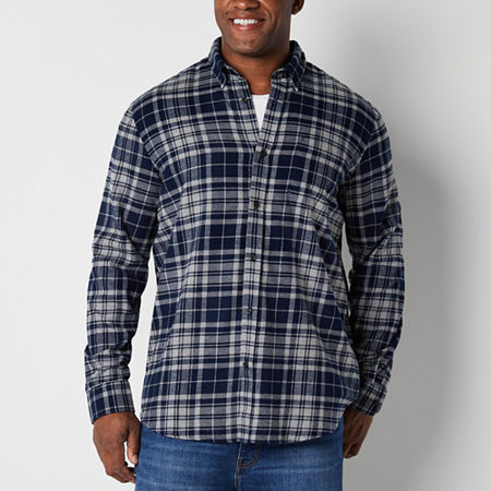 St. John's Bay Dexterity Big And Tall Mens Easy-on + Easy-off Adaptive Regular Fit Long Sleeve Flannel Shirt, 4x-large, Blue