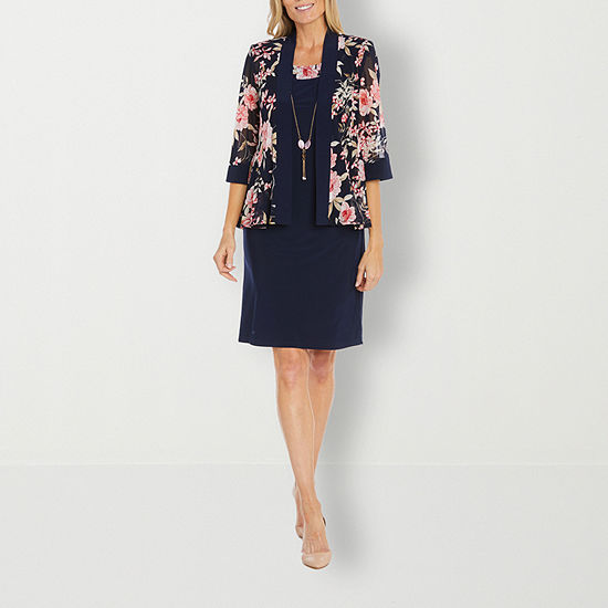 R & M Richards Jacket Dress With Removable Necklace, Color: Navy Coral ...