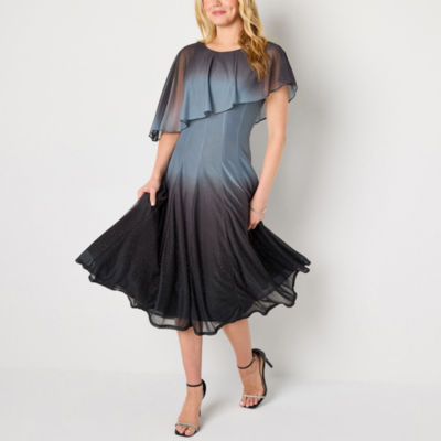 Danny & Nicole Womens Short Sleeve Ombre Midi Fit + Flare Dress