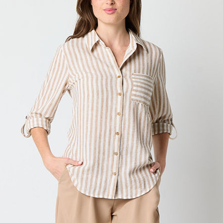 by&by Juniors Womens 3/4 Sleeve Regular Fit Button-Down Shirt