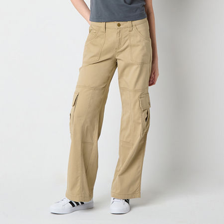 Arizona Cargo Womens Wide Leg Low Rise Juniors Flat Front Pant, Small, Brown