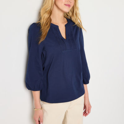 St. John's Bay Womens Split Crew Neck 3/4 Sleeve Blouse