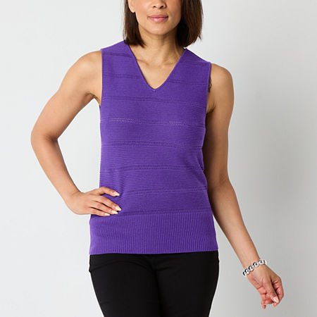 Liz Claiborne Womens V Neck Sleeveless Tank Top, Medium, Purple