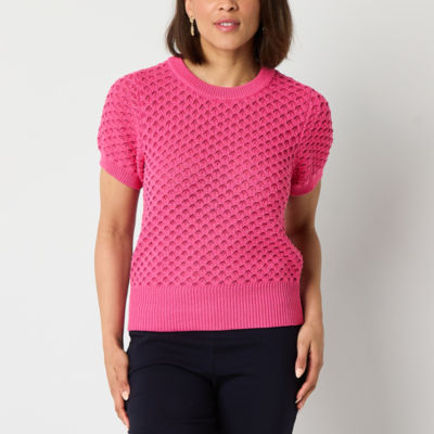 Liz Claiborne Womens Crew Neck Short Sleeve Pullover Sweater