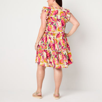 St. John's Bay Womens Sleeveless Floral Drop Waist Dress Plus