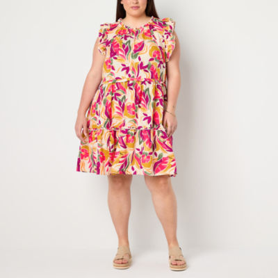 St. John's Bay Womens Sleeveless Floral Drop Waist Dress Plus
