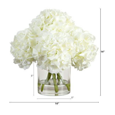Nearly Natural 14" Hydrangea Glass Vase Artificial Flowers
