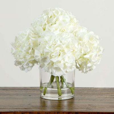 Nearly Natural 14" Hydrangea Glass Vase Artificial Flowers