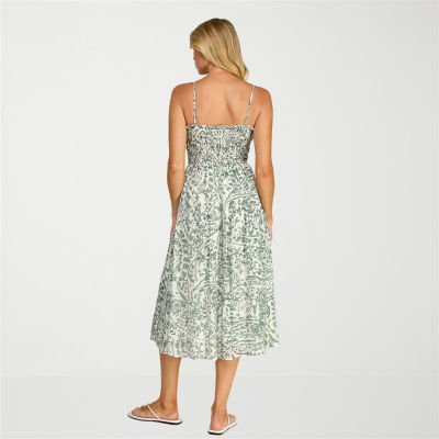 Trixxi Womens Juniors Midi Sleeveless Leaf A-Line Dress